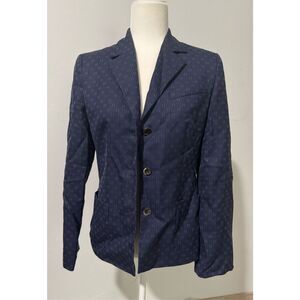 Louis Feraud blue navy wool & cashmere blend button front blazer 6